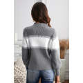 Gray Color Block High Neck Pullover Sweater