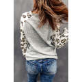 Gray Round Neck Leopard Long Sleeve Top