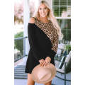 Black Asymmetric Cold Shoulder Leopard Colorblock Mini Dress