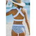 White Leopard Print Criss Cross Bikini Set