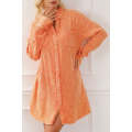 Orange Crinkled Dual Chest Pocket Oversized Shirt Dress