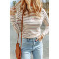 Striped Print Textured Knit Long Sleeve Tee
