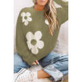 Multicolor Big Flower Pattern Knit Sweater