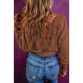 Chestnut Lace-up Crochet Open Back Ribbed Top