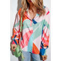 Multicolor Abstract Print Cuffed Sleeve Shirt