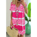 Rose Leopard Color Block V-Neck T-shirt Dress