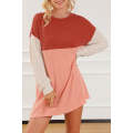 Clay Red Colorblock Corded Long Sleeve Mini Dress