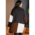 Brown Plus Size Open Front Color Block Cardigan