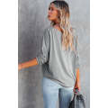 Gray Loose Fit Wide Neck Batwing Sleeves Top