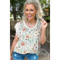 White Floral Crinkle Gauze Lace Fringed Crochet Top