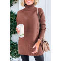 Mineral Red Turtleneck Ribbed Knit Tunic Sweater