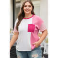 Peach Blossom Colorblock Patchwork Plus Size T-shirt