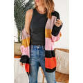 Multicolor Waffle Knit Color Block Open Front Cardigan