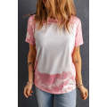Pink Tie Dye Color Bleached Short Sleeve T Shirt