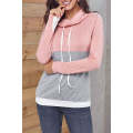 Pink Gray Colorblock Thumbhole Sleeved Sweatshirt