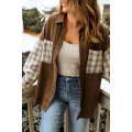 Brown Plaid Patchwork Corduroy Shirt Jacket with Pocket
