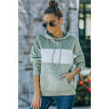 Green Contrast Wide Band Front Drawstring Hoodie