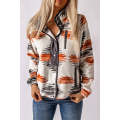 Gray Western Aztec Snap Buttoned Fleece Jacket