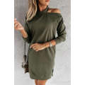 Green Single Cold Shoulder T-shirt Dress with Slits