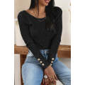 Black Floral Lace Buttoned Long Sleeve Bodysuit