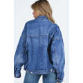 Blue Chest Pockets Drop Shoulder Loose Denim Jacket