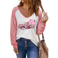 Pink Valentines Flower Car Graphic Striped Long Sleeve Top