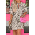 Khaki Animal Print Half Sleeve Shift Dress