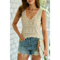 Apricot V Neck Textured Hollow-out Sweater Vest