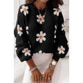 Black Floral Pattern Drop Shoulder Sweater