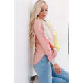 Multicolor Color Block Pocketed Button Down Shirt Jacket with Hood