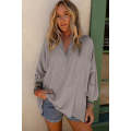 Philippine Gray Ribbed Roll-tab Sleeve Oversize Top
