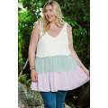 White Plus Size Color Block Ruffle Tiered Babydoll Tank Top
