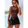 Brown Ribbed Knit Cropped Tank Top