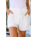 White Waffle Knit Lace-up High Waist Wide Leg Casual Shorts