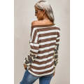 Brown Brown Striped Leopard Long Sleeves Blouse