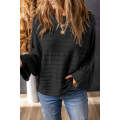 Black Exposed Seam Ribbed Knit Dolman Top