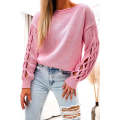 Pink Woven Hollowed Dropped Sleeve Sweater