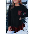 Red Sequin Patch Pocket Ruffle Hem Top