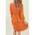 Orange Button Up High Waist Long Sleeve Dress