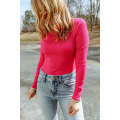 Rose Ribbed Knit High Neck Long Sleeve Top