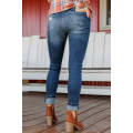 Blue Distressed Button Fly High Waist Skinny Jeans