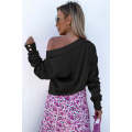 Black Knitted V Neck Buttoned Cuffs Sweater
