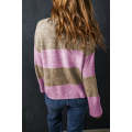 Rose Stripe Crew Neck Wide Sleeve Colorblock Sweater