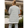 White Extended Long Sleeve Plus Size Striped Cardigan