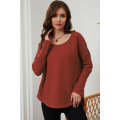 Red Waffle Knit Splicing Buttons Long Sleeve Top