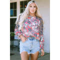 Multicolor Mix Floral Balloon Sleeve Ruffled Cuff Blouse