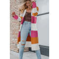 Rose Red Colorblock Open Front Long Knit Cardigan