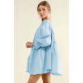 Sky Blue Exquisite Trim Puff Sleeve Asymmetric Swing Mini Dress