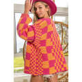 Multicolor Open Front Mixed Checkered Pattern Knit Cardigan