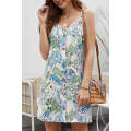 Sky Blue Floral Pattern Buttoned Slip Cami Dress